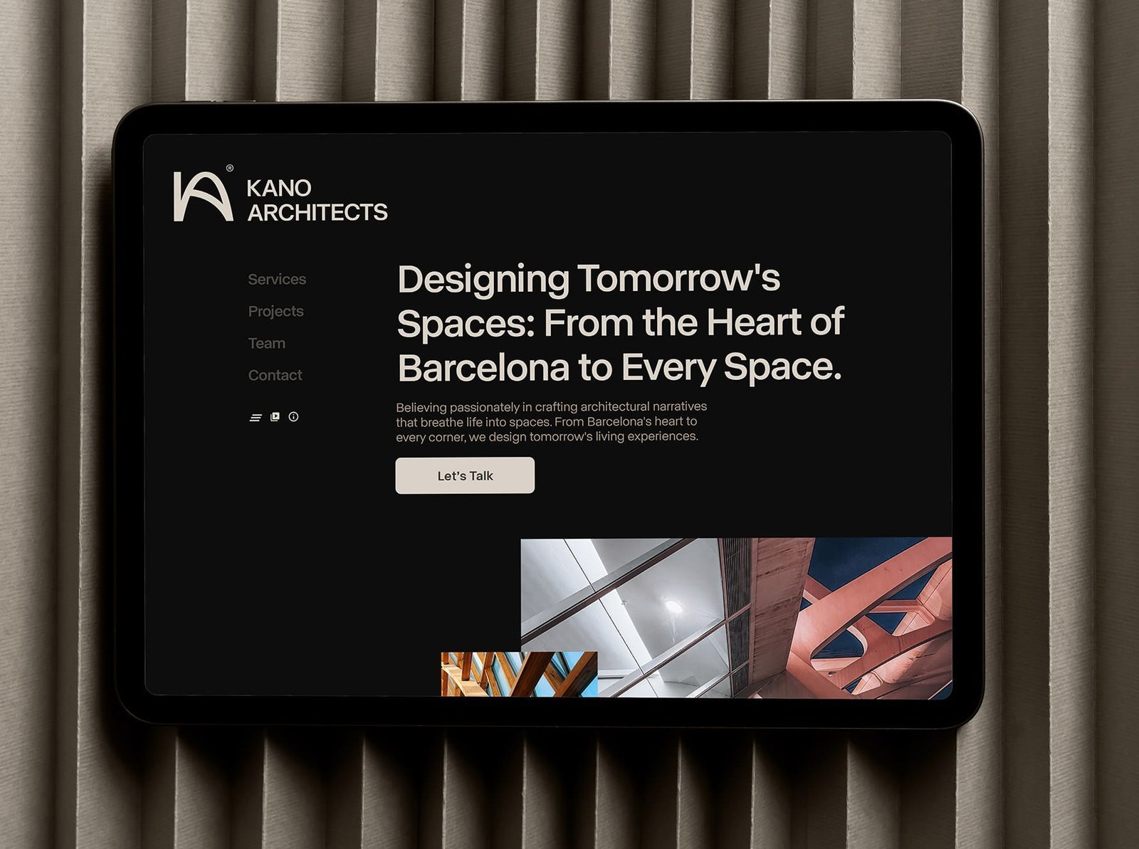 Modern website design on an iPad with clear navigation and imagery